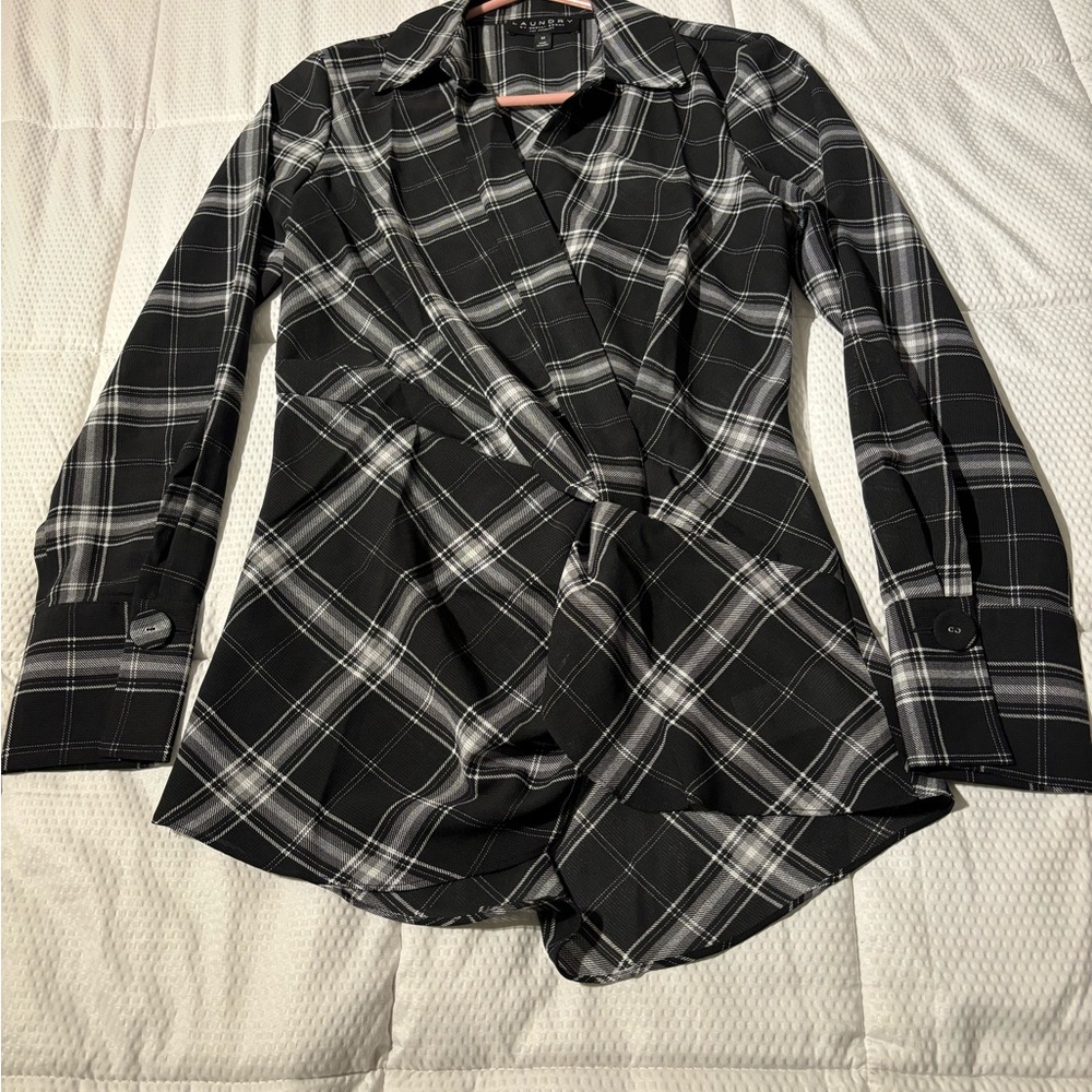Laundry By Shelli Segal Black and White Checkered Button Down Shirt